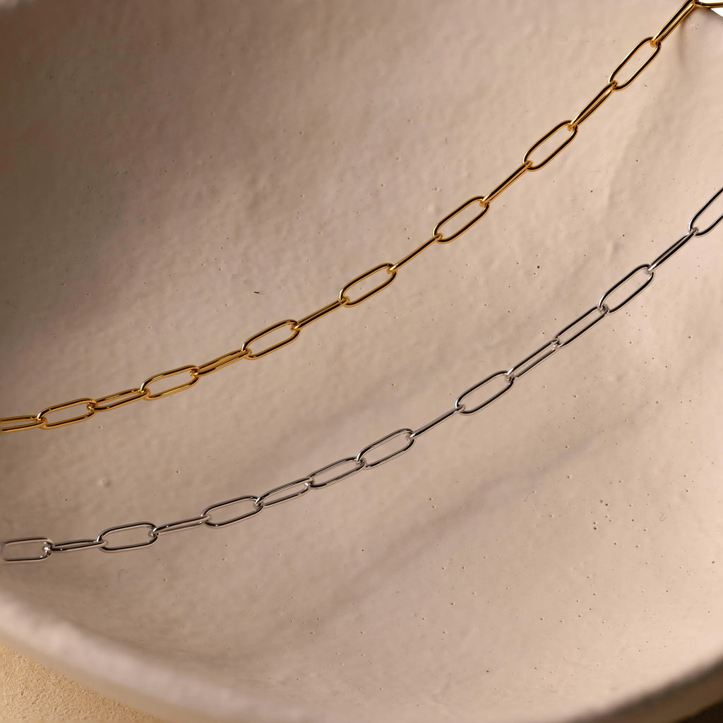 Paperclip Chain Necklace Silver 18K Gold Plated
