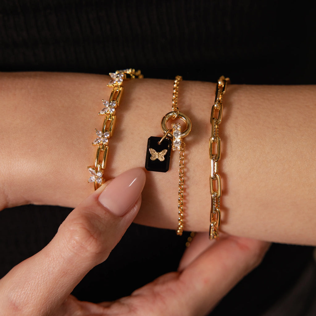 Onyx Butterfly Charm Silver 18K Gold Plated