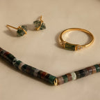Moss Agate Beaded Necklace Silver 18K Gold Plated