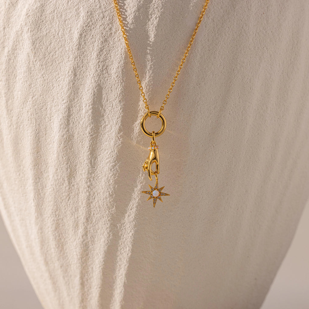 Star Opal Hand Charm Silver 18K Gold Plated