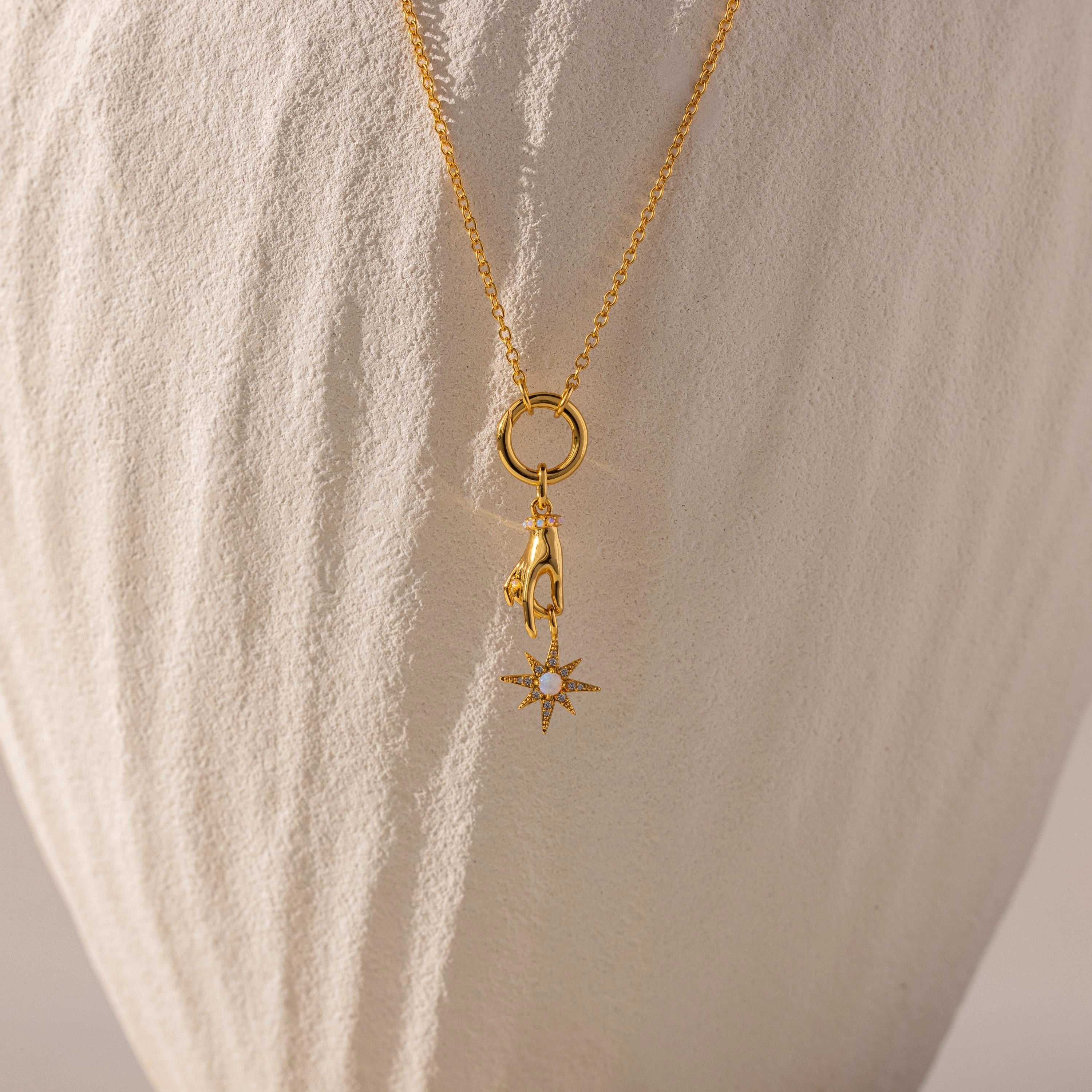 Star Opal Hand Charm Silver 18K Gold Plated