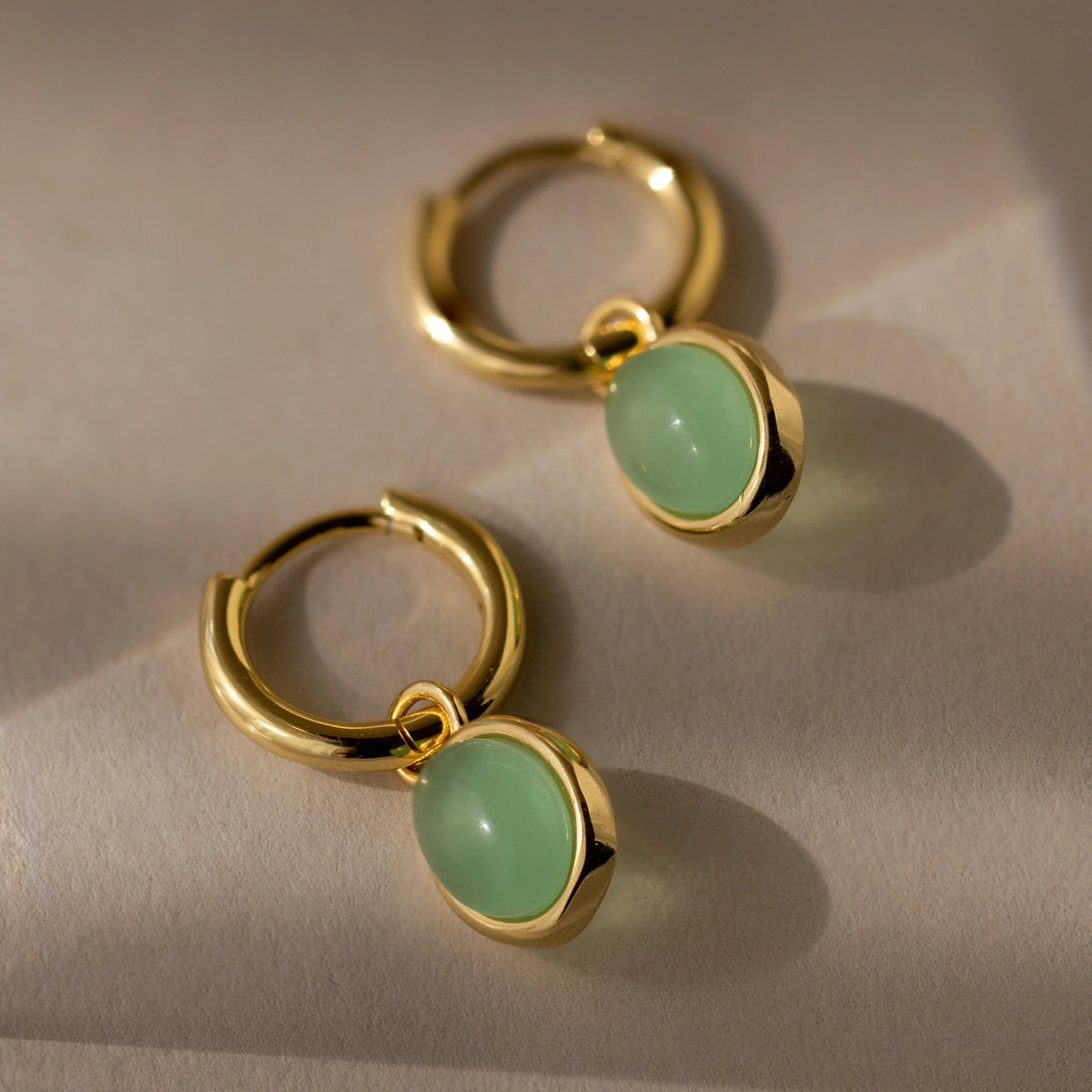 Jade Drop Hoops Silver 18K Gold Plated