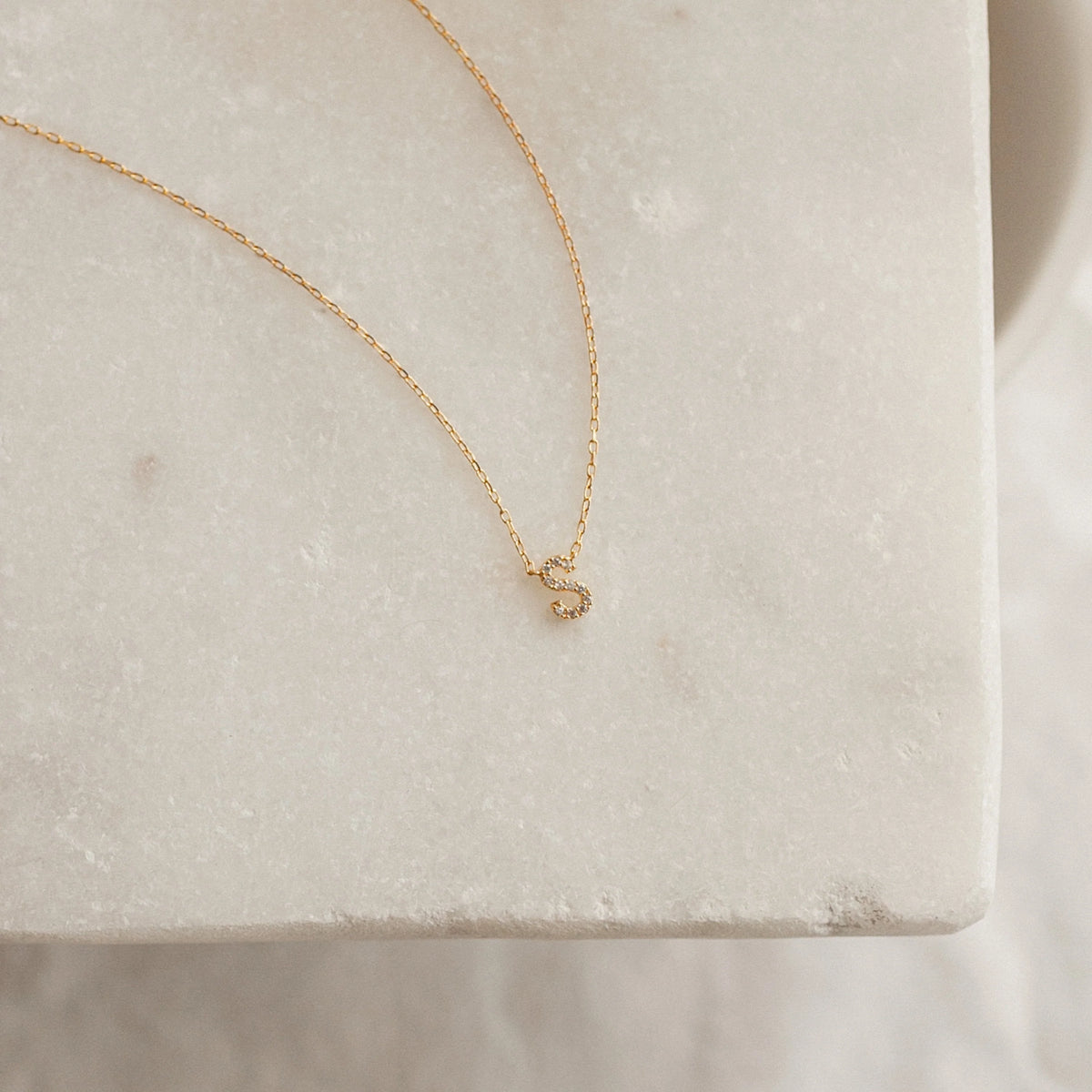 Pave Initial Necklace Silver 18K Gold Plated