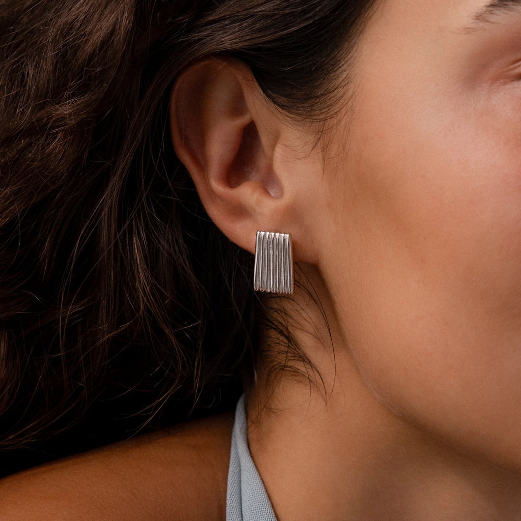 Ribbed Earrings Silver 18K Gold Plated