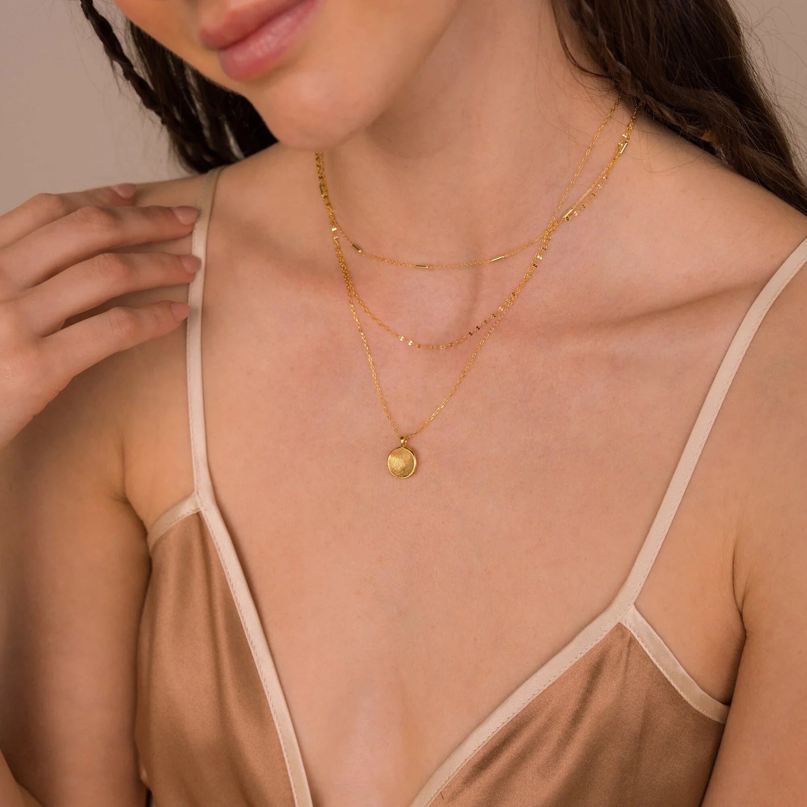 Fingerprint Coin Necklace Silver 18K Gold Plated