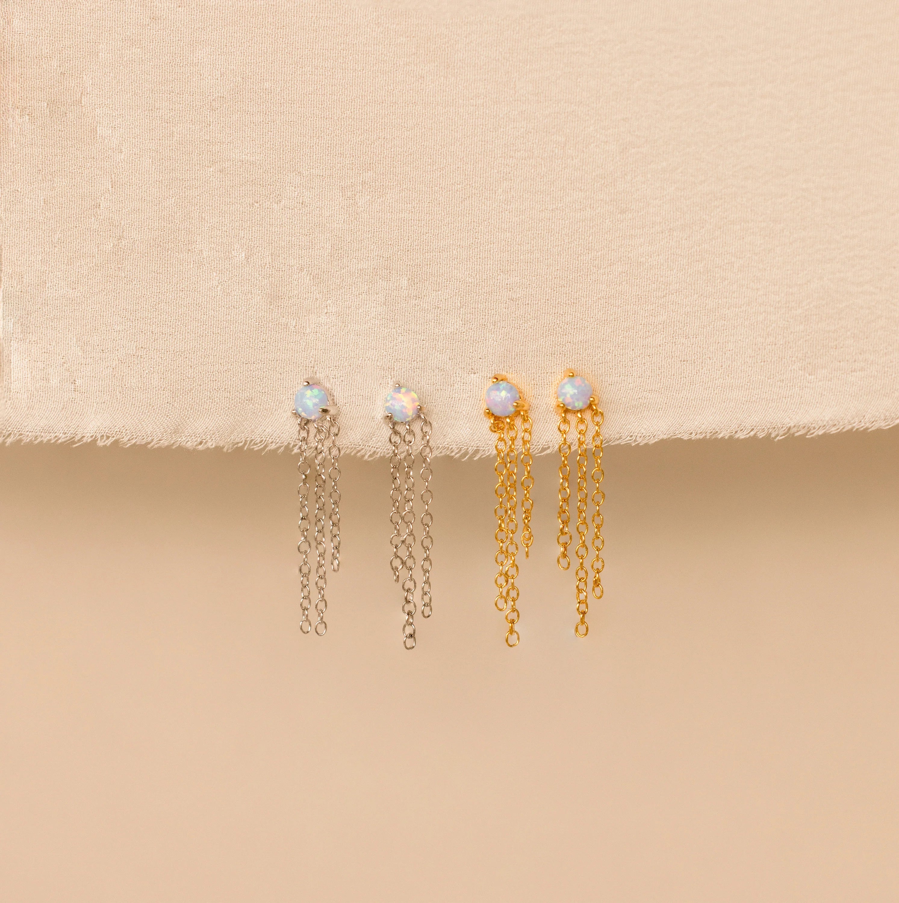 Opal Chain Earrings Silver 18K Gold Plated