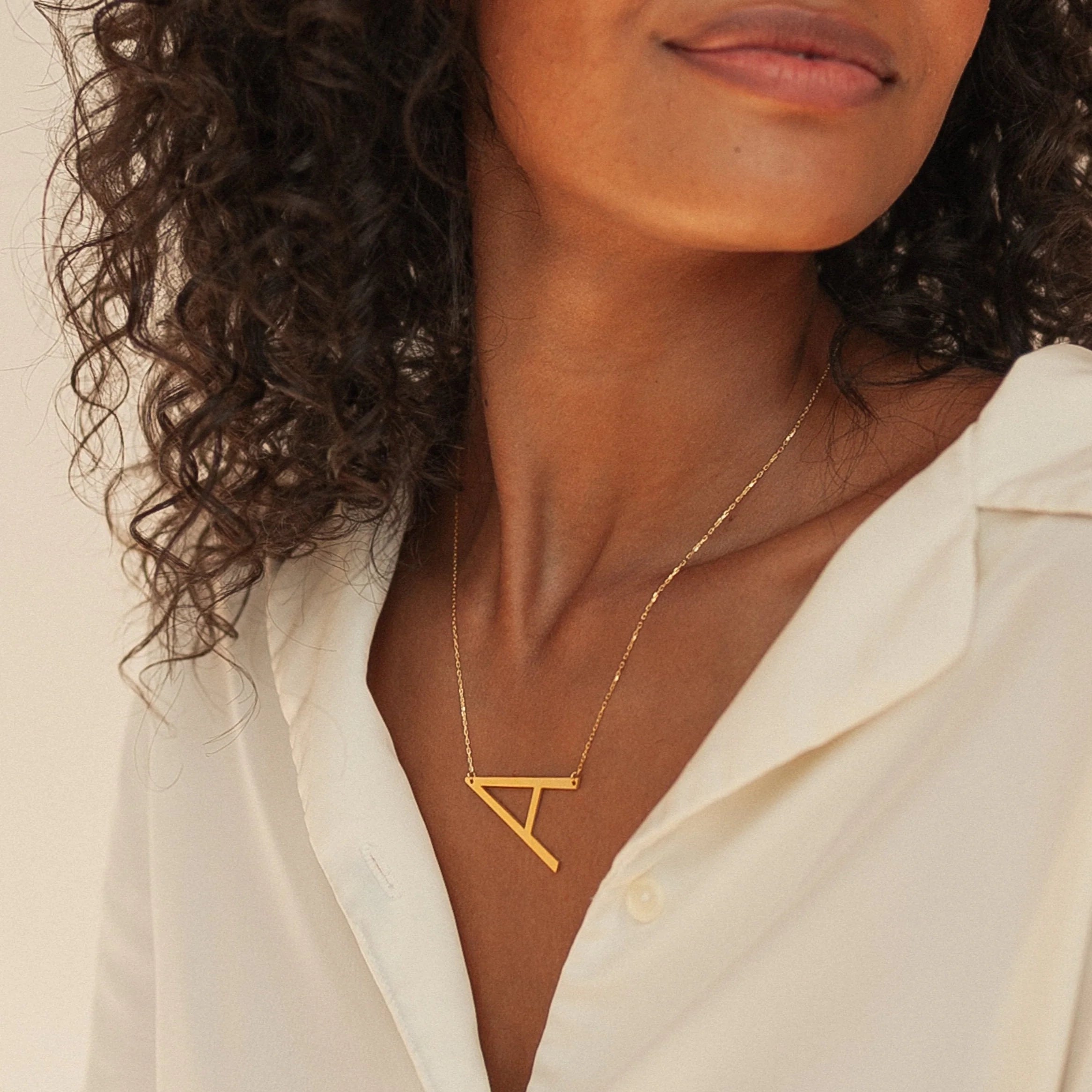 Large Sideways Initial Necklace Silver 18K Gold Plated