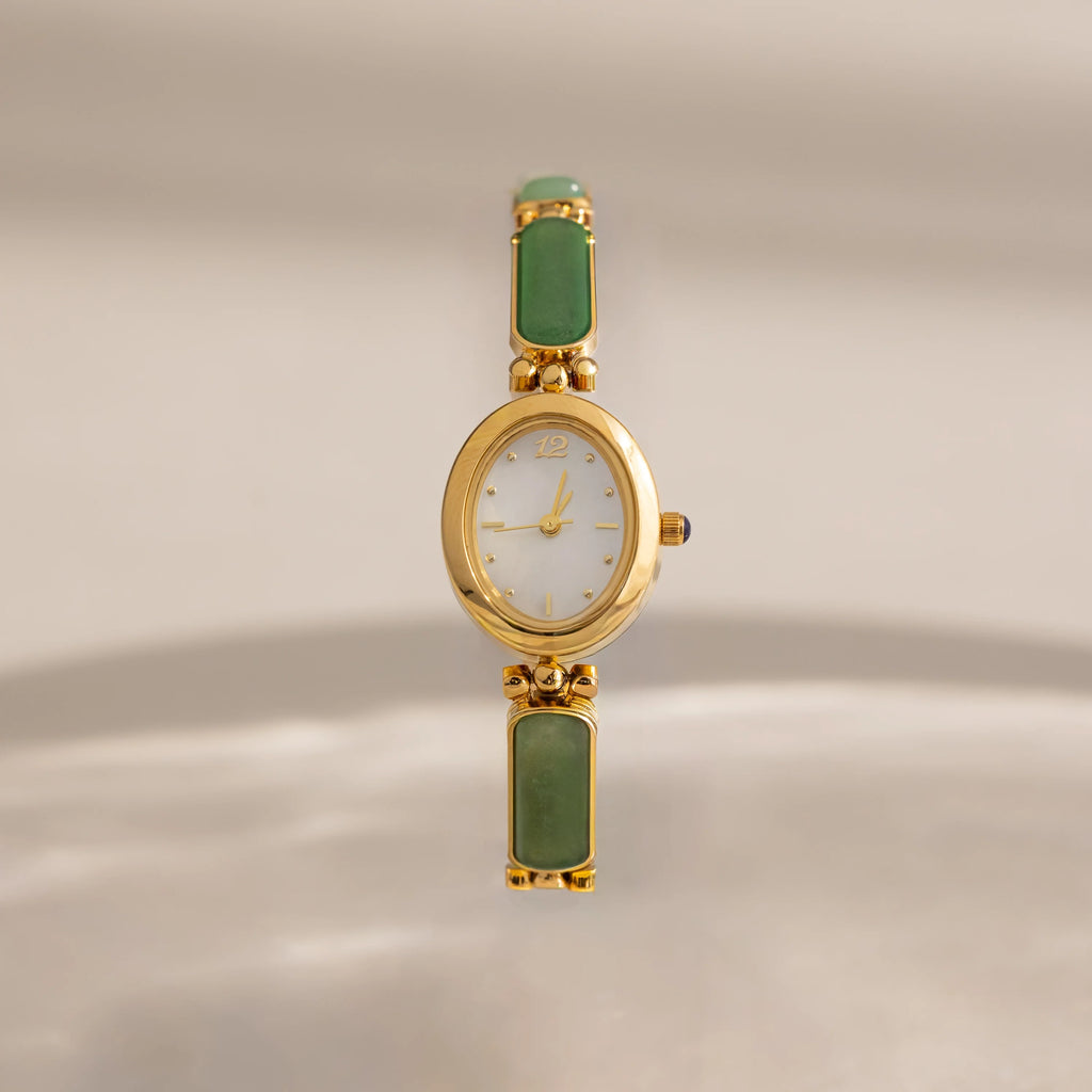 Jade Band Timepiece Silver 18K Gold Plated