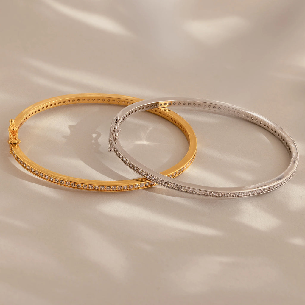 Diamond Tennis Bangle Silver 18K Gold Plated