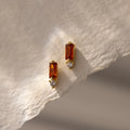 Diamond Baguette Garnet Drop Studs Silver 18K Gold Plated
