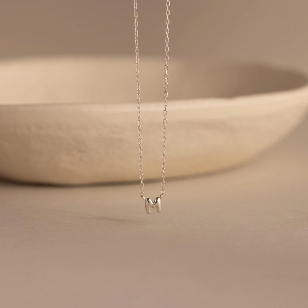Dainty Bubble Initial Necklace Silver 18K Gold Plated