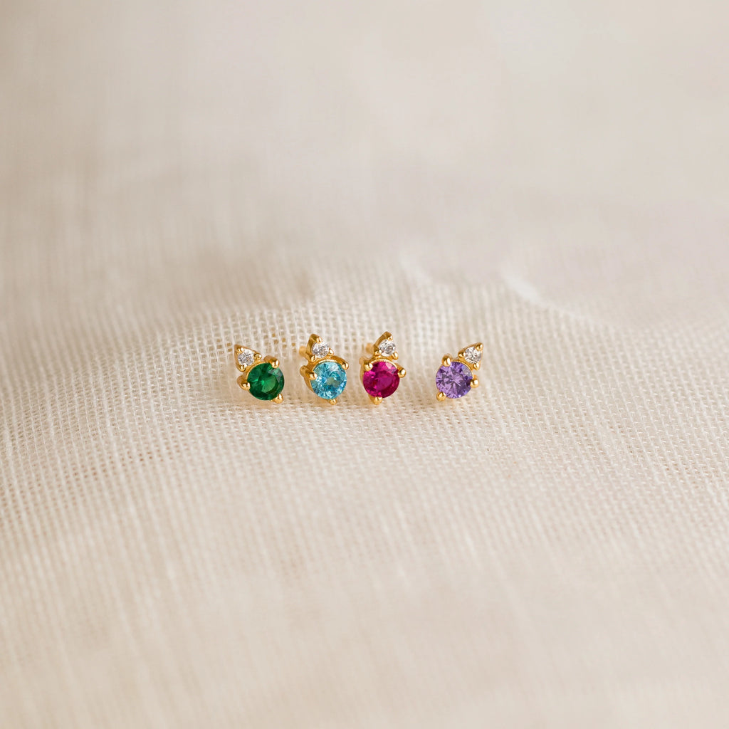 Raindrop Garnet Studs Silver 18K Gold Plated