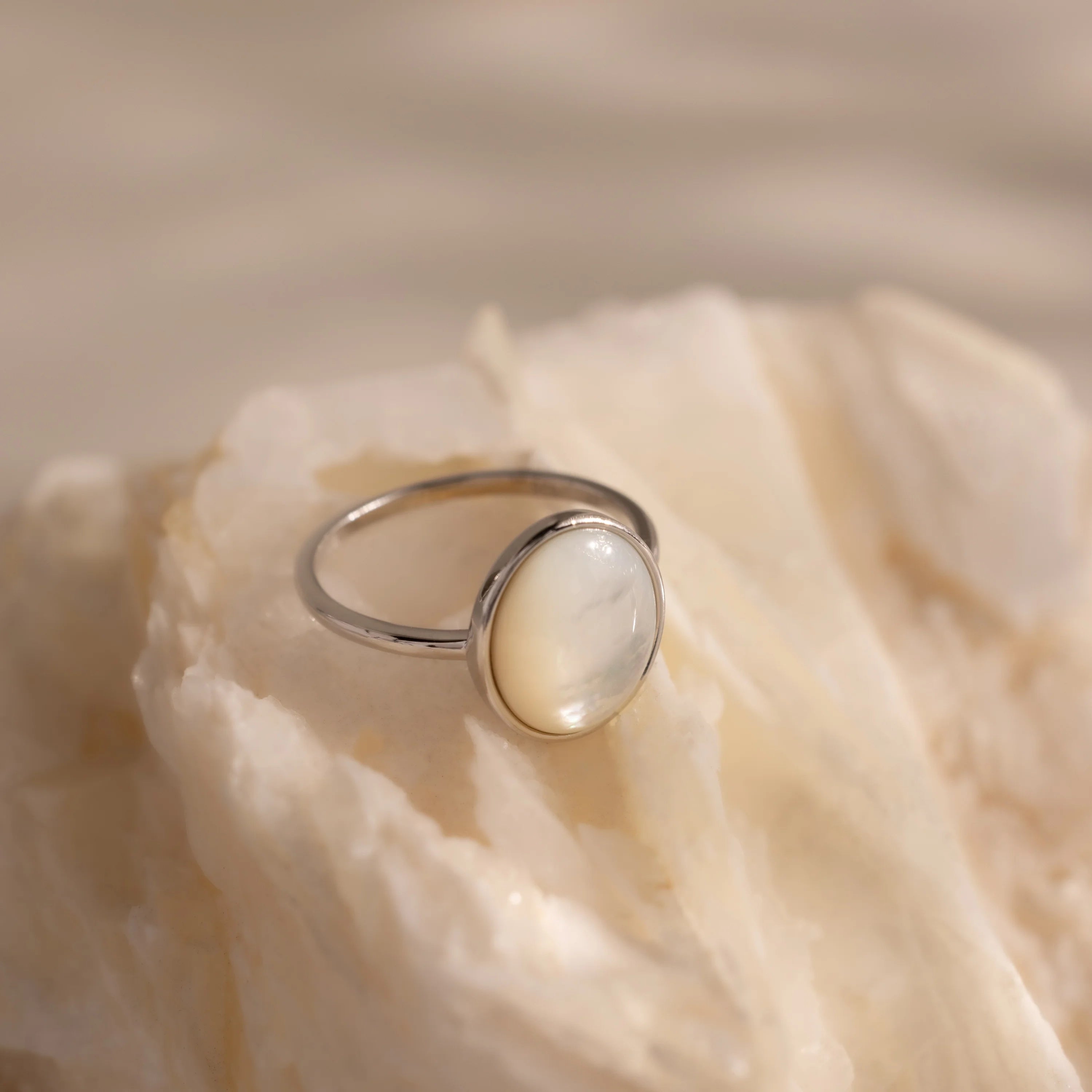 Mother of Pearl Signet Ring Silver 18K Gold Plated