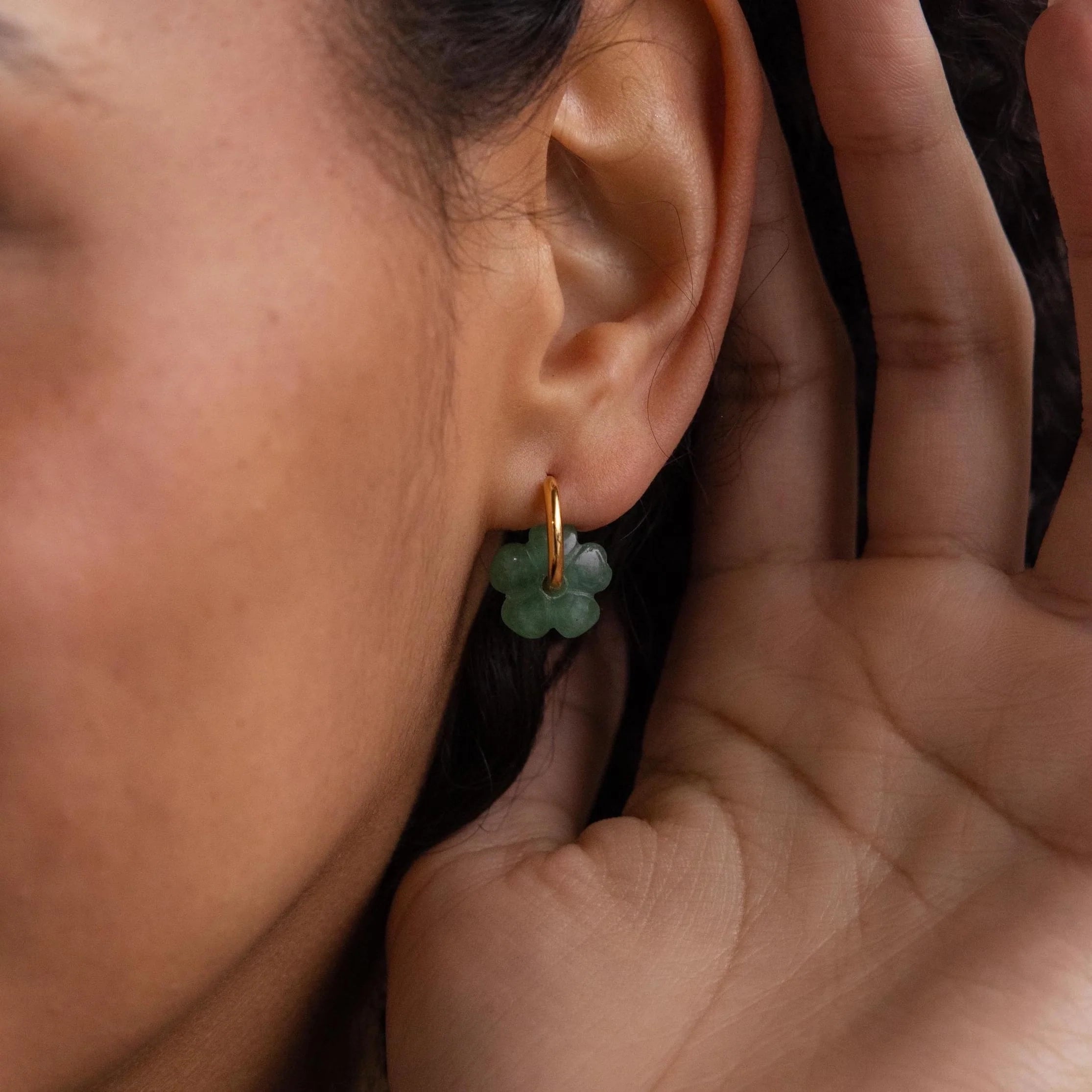 Jade Flower Hoops Silver 18K Gold Plated