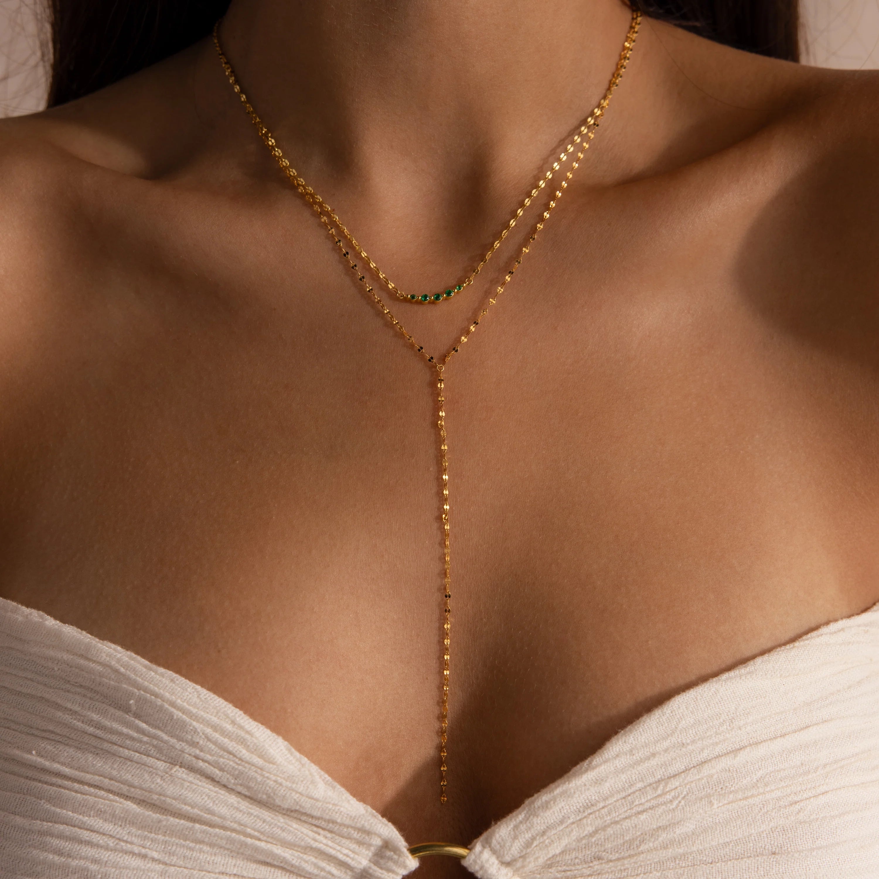 Mirror Chain Lariat Necklace Silver 18K Gold Plated