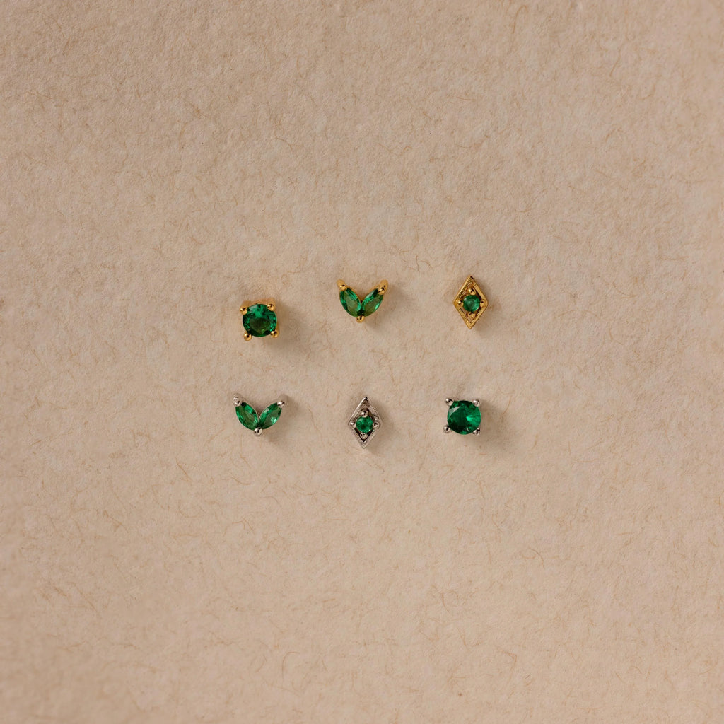 Emerald Flat Back Earring Set Silver 18K Gold Plated
