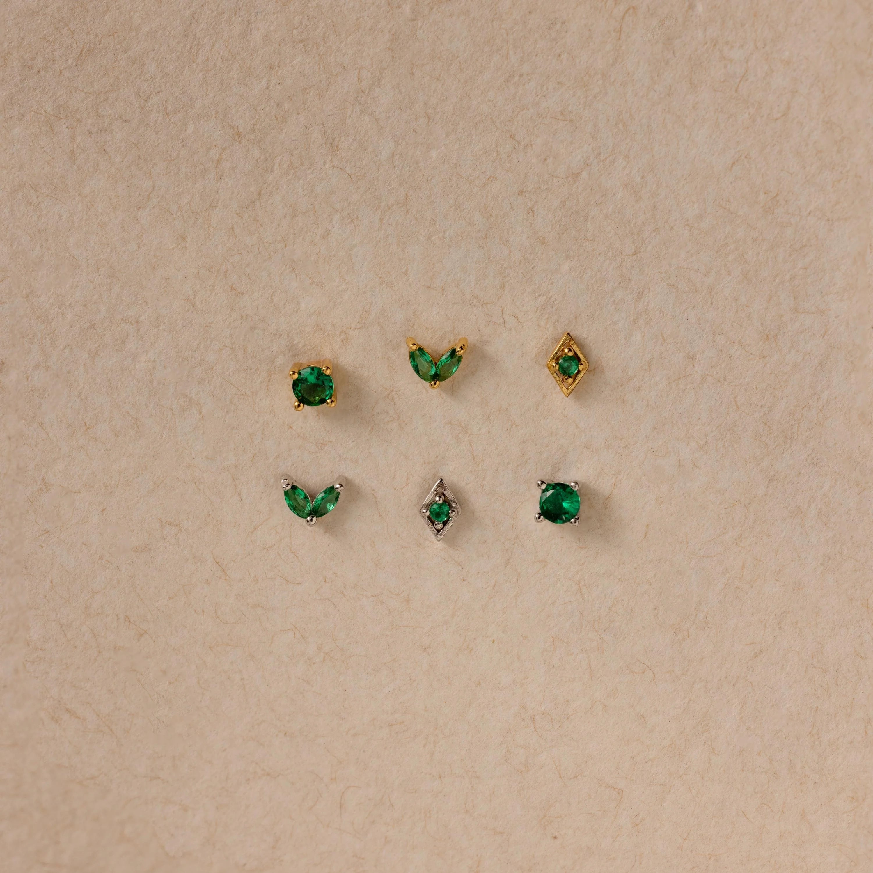 Emerald Flat Back Earring Set Silver 18K Gold Plated