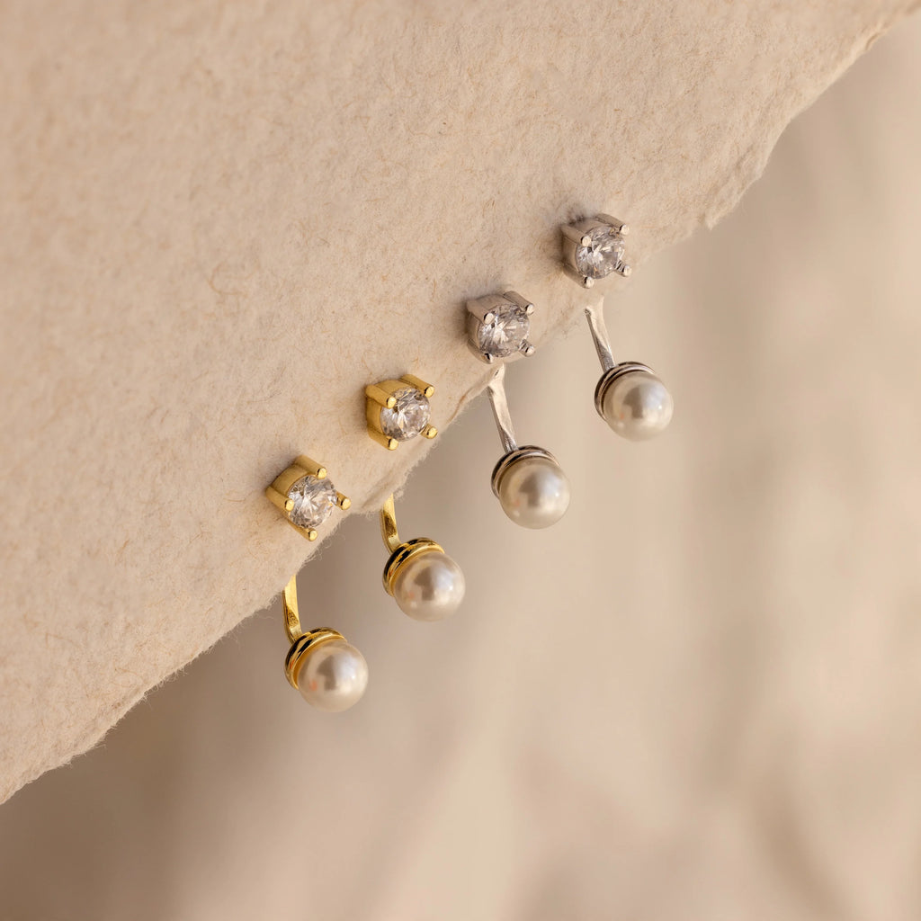 Diamond Pearl Ear Jackets Silver 18K Gold Plated