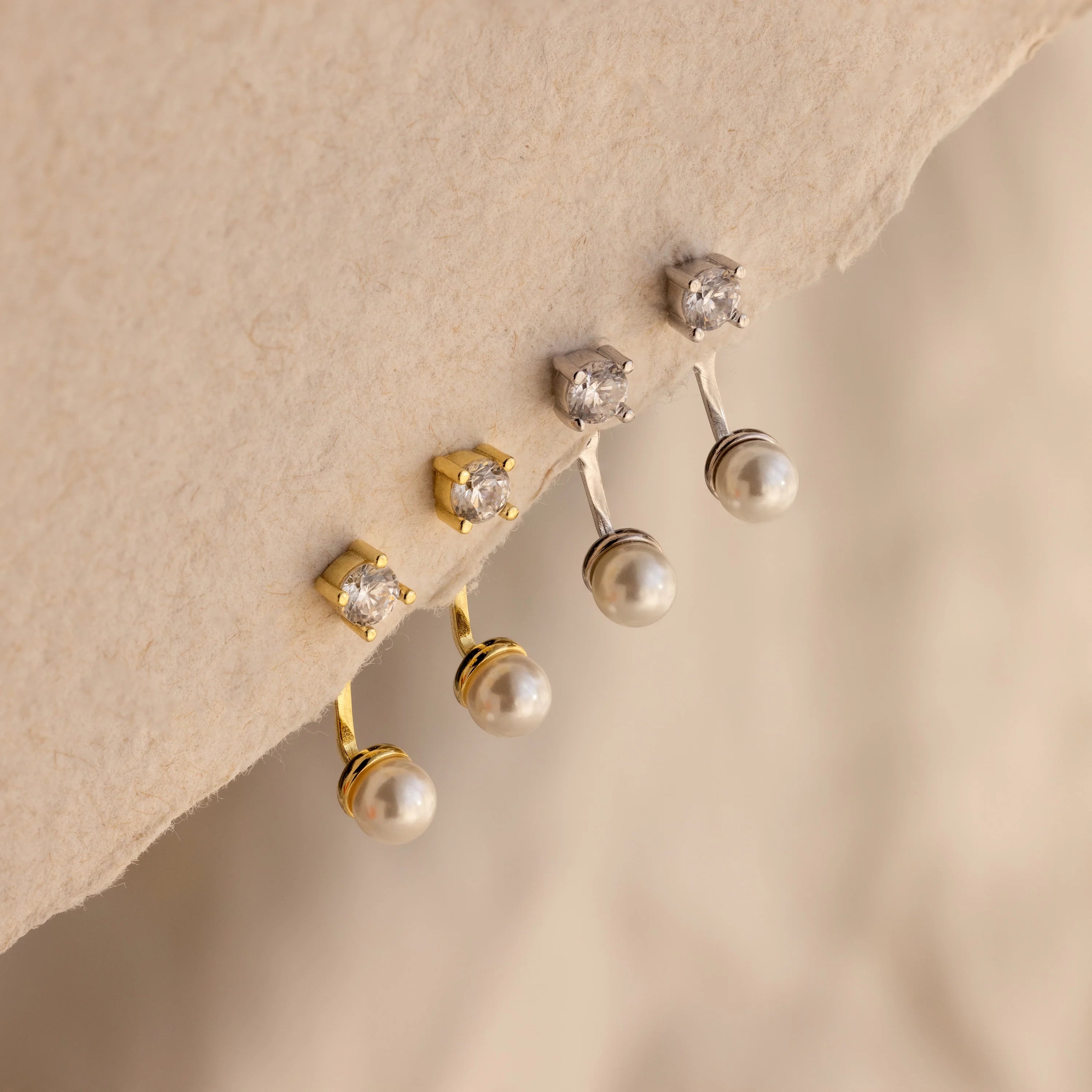 Diamond Pearl Ear Jackets Silver 18K Gold Plated