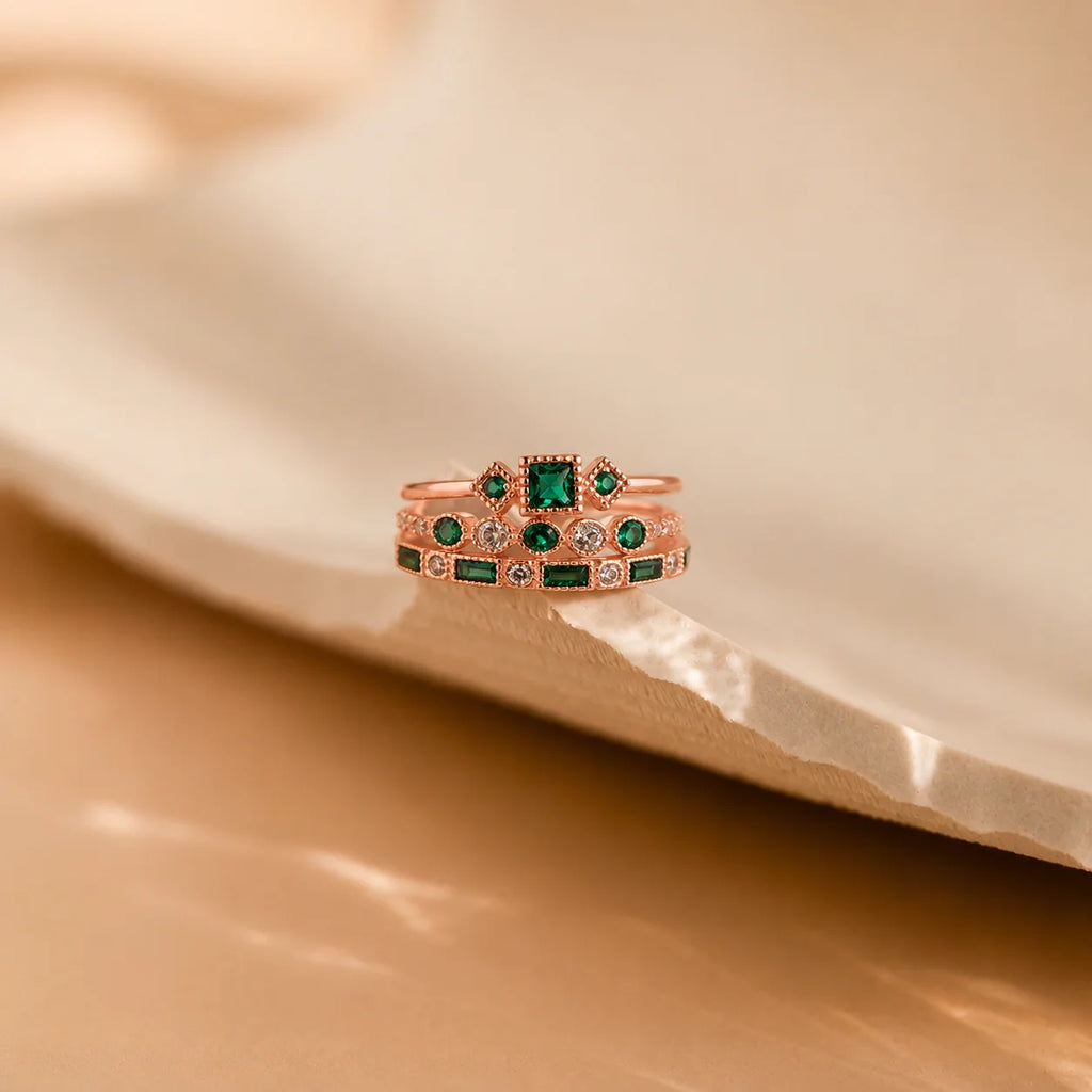 Emerald Stacking Ring Set