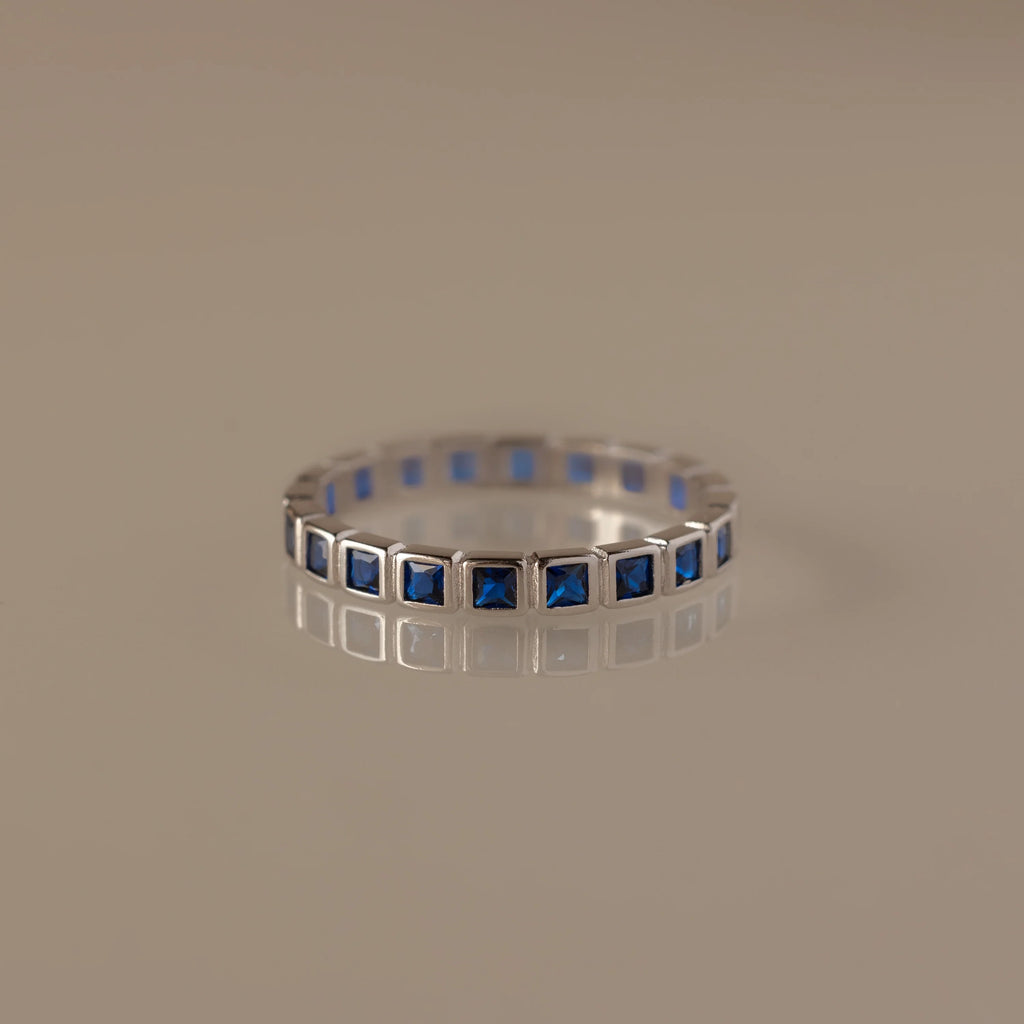 Eternity Bezel Sapphire Ring Silver 18K Gold Plated
