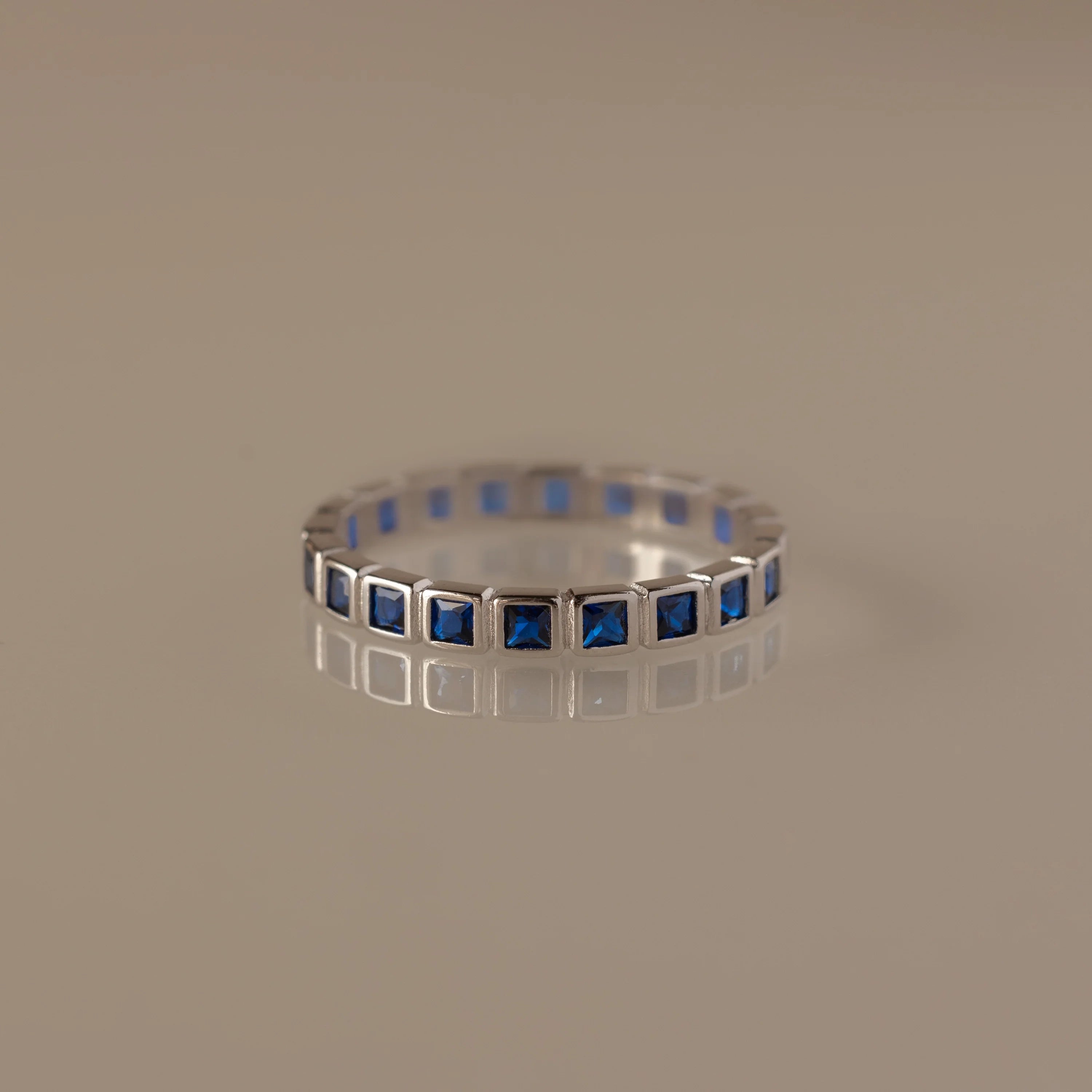 Eternity Bezel Sapphire Ring Silver 18K Gold Plated
