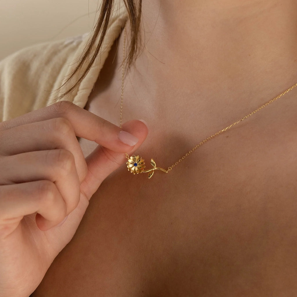 Flower Birthstone Necklace Silver 18K Gold Plated
