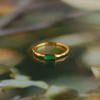 Jade Baguette Ring Silver 18K Gold Plated