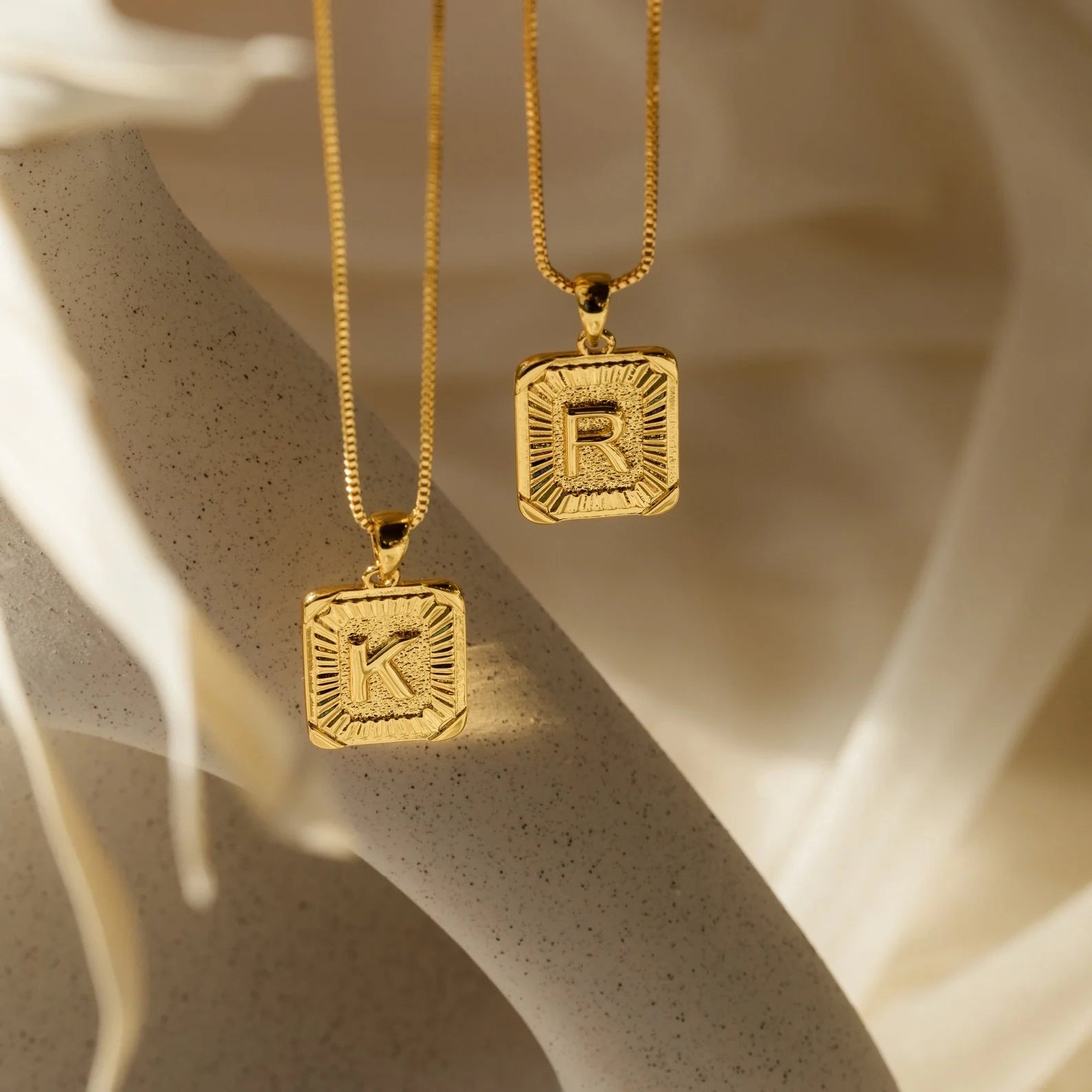 Initial Rectangle Pendant Necklace Silver 18K Gold Plated