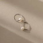 Round Pearl Hoops Silver 18K Gold Plated