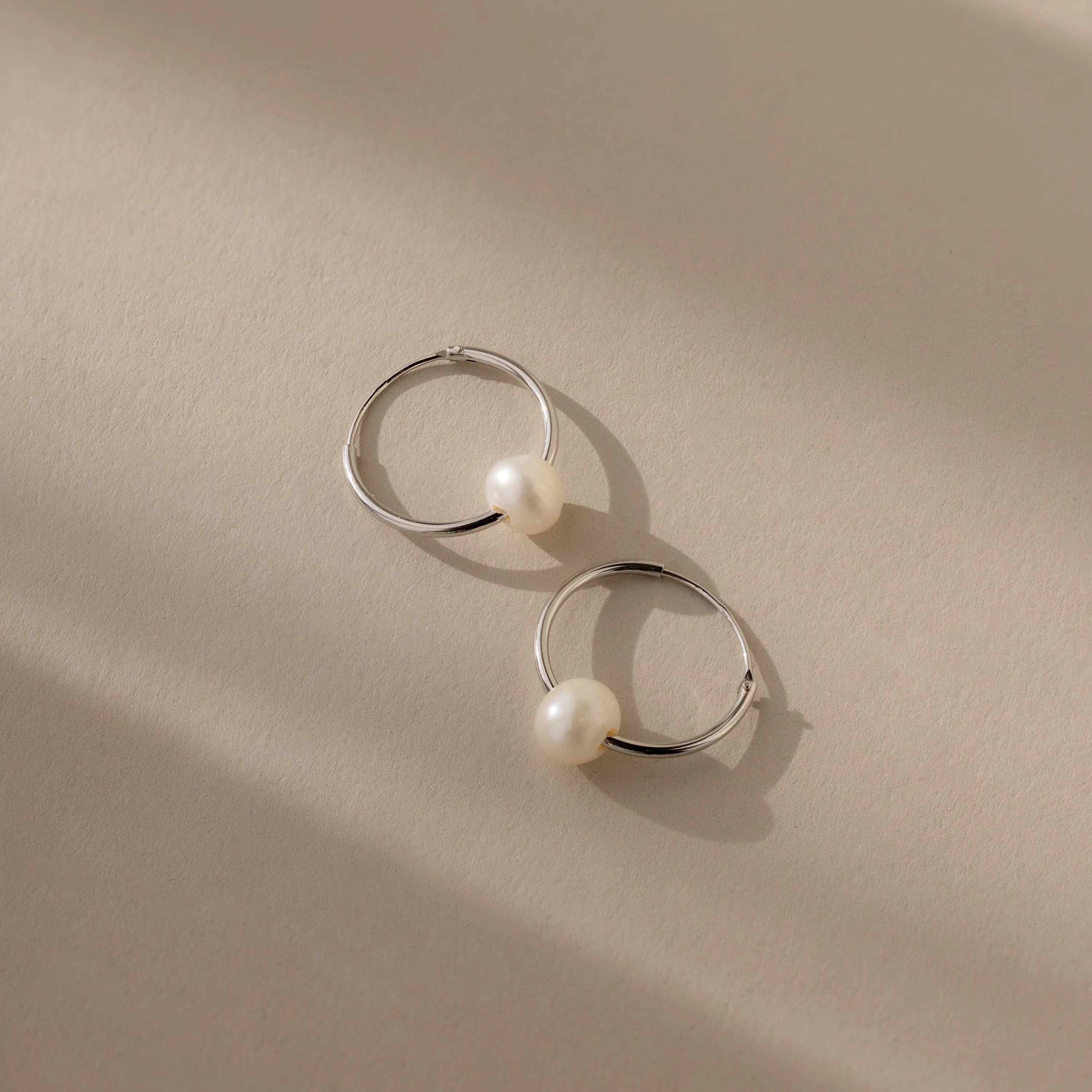 Round Pearl Hoops Silver 18K Gold Plated