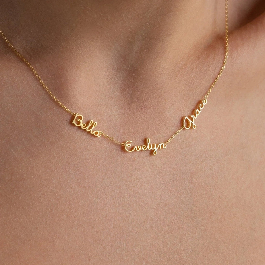Dainty Tiny Multiple Name Necklace Silver 18K Gold Plated