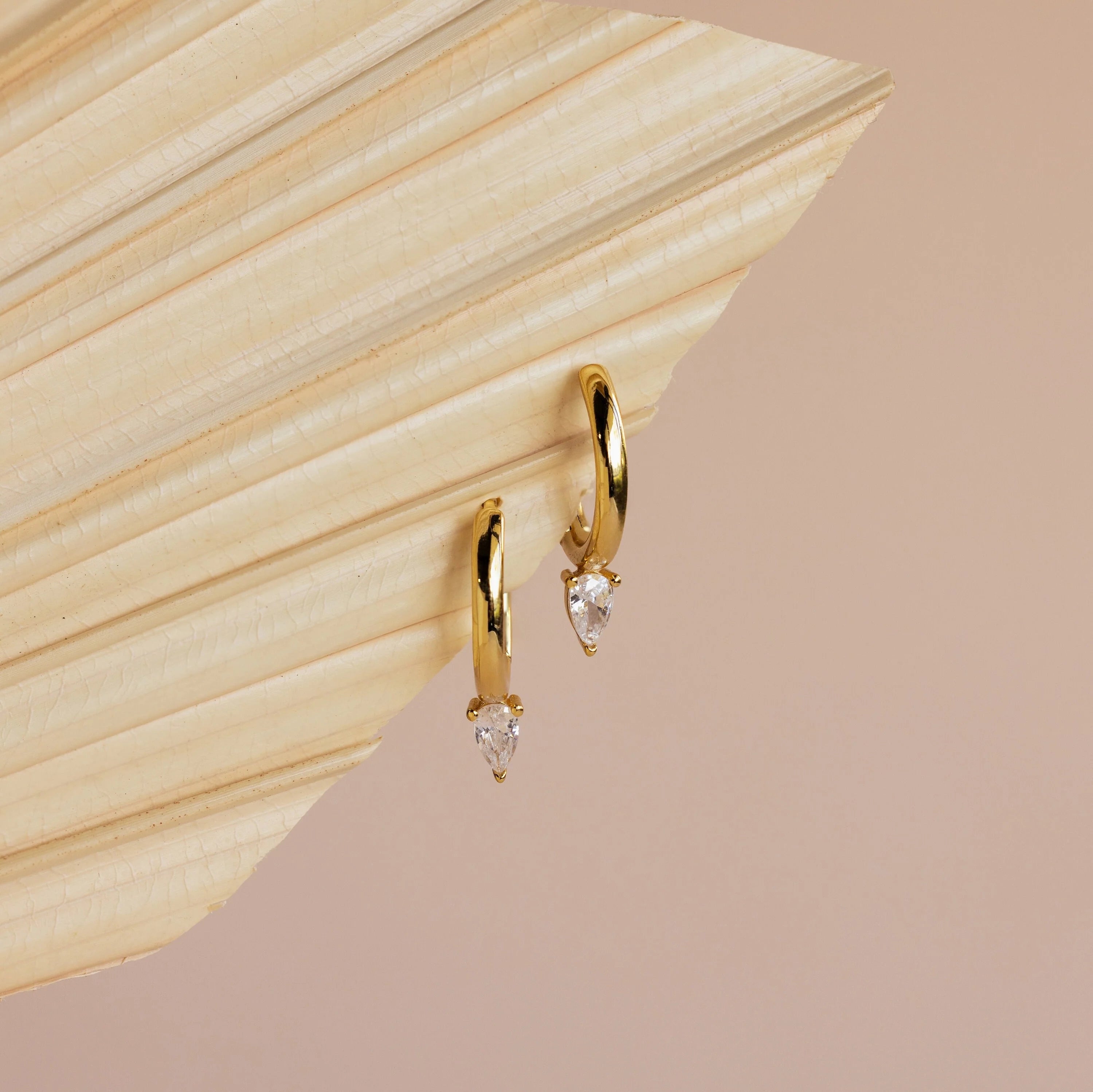 Pear Diamond Drop Hoops Silver 18K Gold Plated