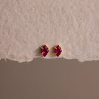 Ruby Flat Back Stud Earrings Silver 18K Gold Plated