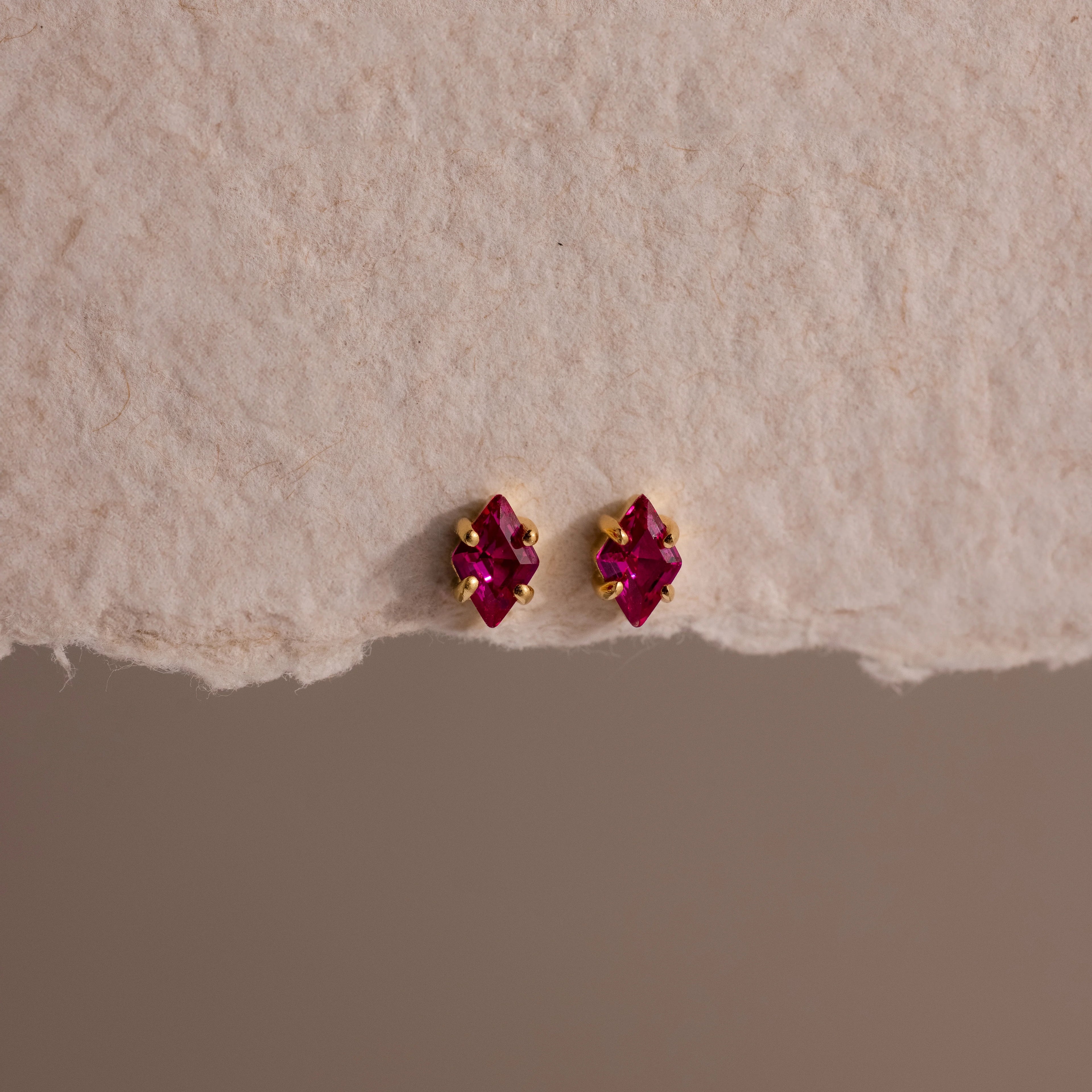 Ruby Flat Back Stud Earrings Silver 18K Gold Plated