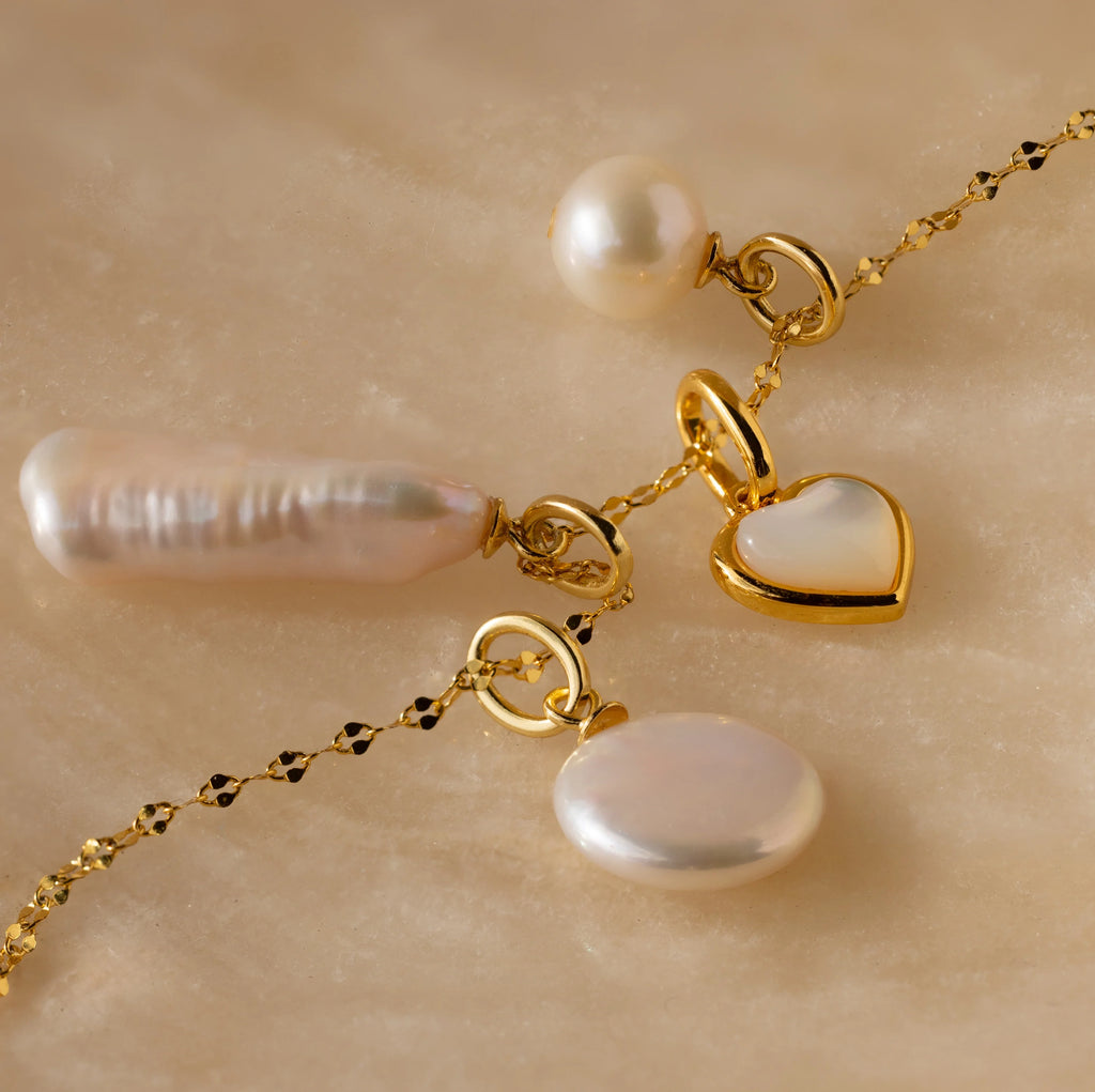 Round Pearl Charm Silver 18K Gold Plated
