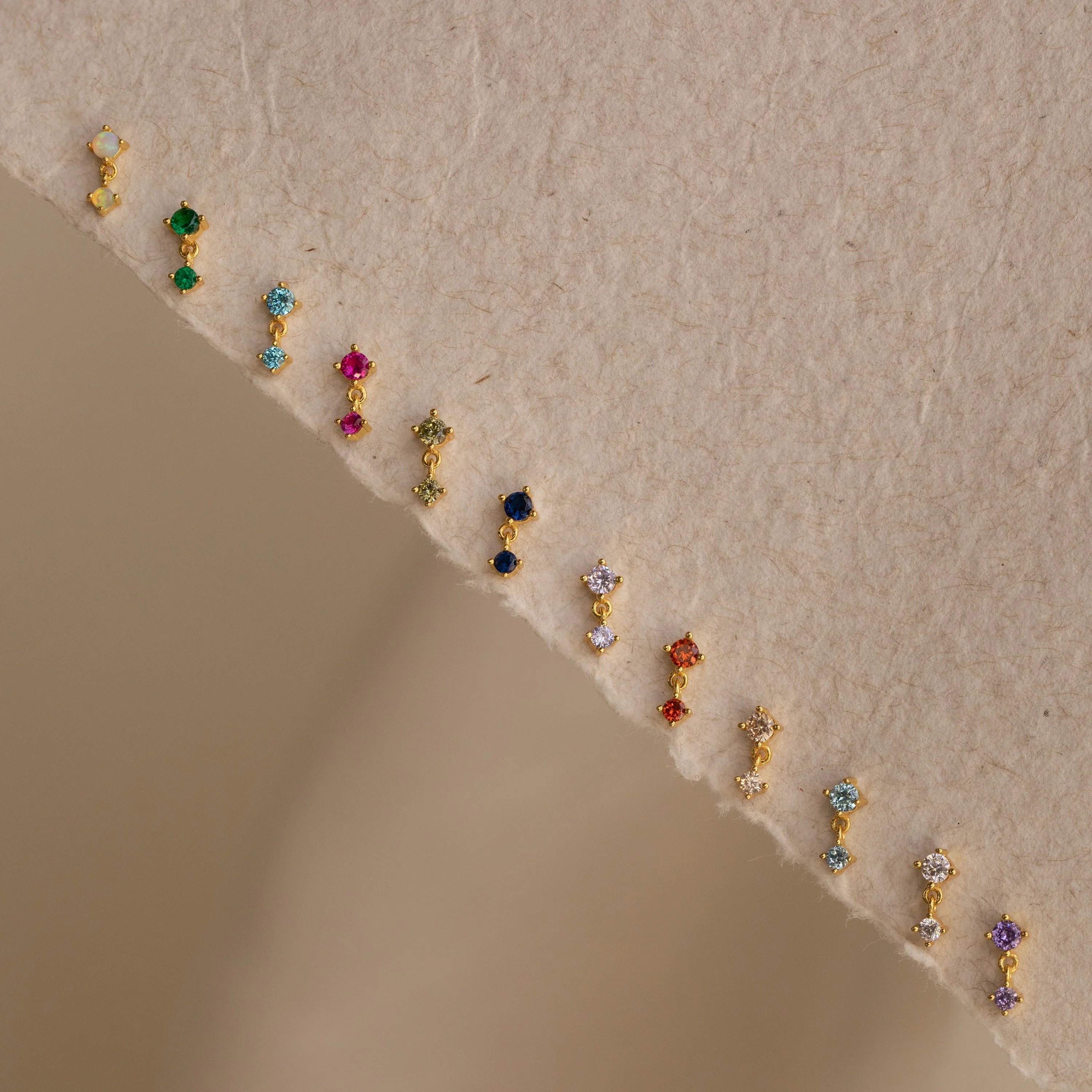 Birthstone Drop Studs  Silver 18K Gold Plated