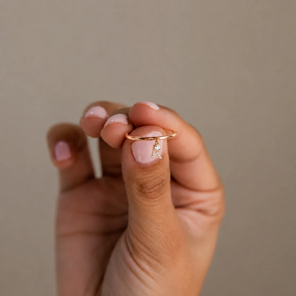 Pave Initial Birthstone Drop Ring