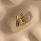 Diamond Pave Pointed Mixed Metal Hoops Silver 18K Gold Plated