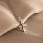 Diamond Pavé Art Deco Cross Necklace Silver 18K Gold Plated