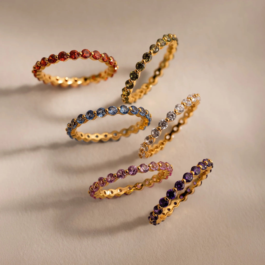 Aquamarine Lace Eternity Ring Silver 18K Gold Plated