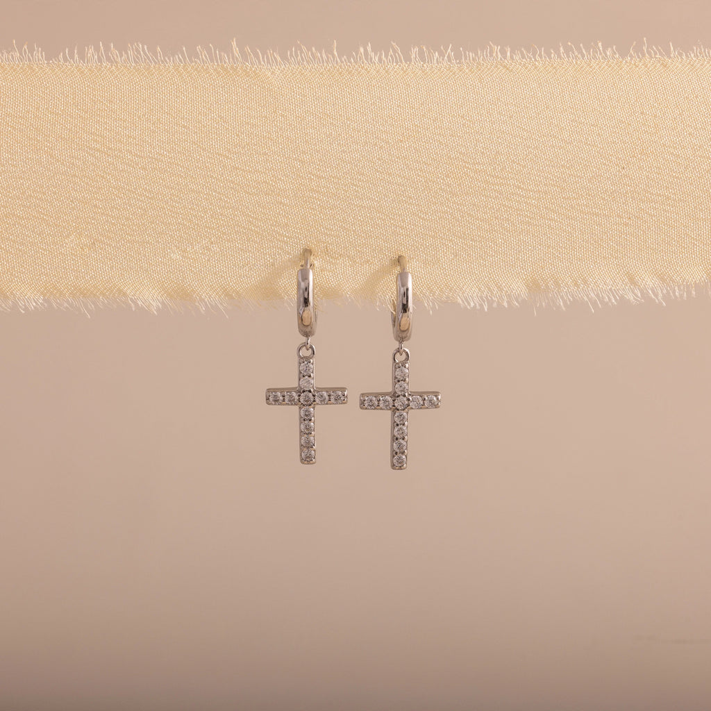 Diamond Cross Hoops Silver 18K Gold Plated