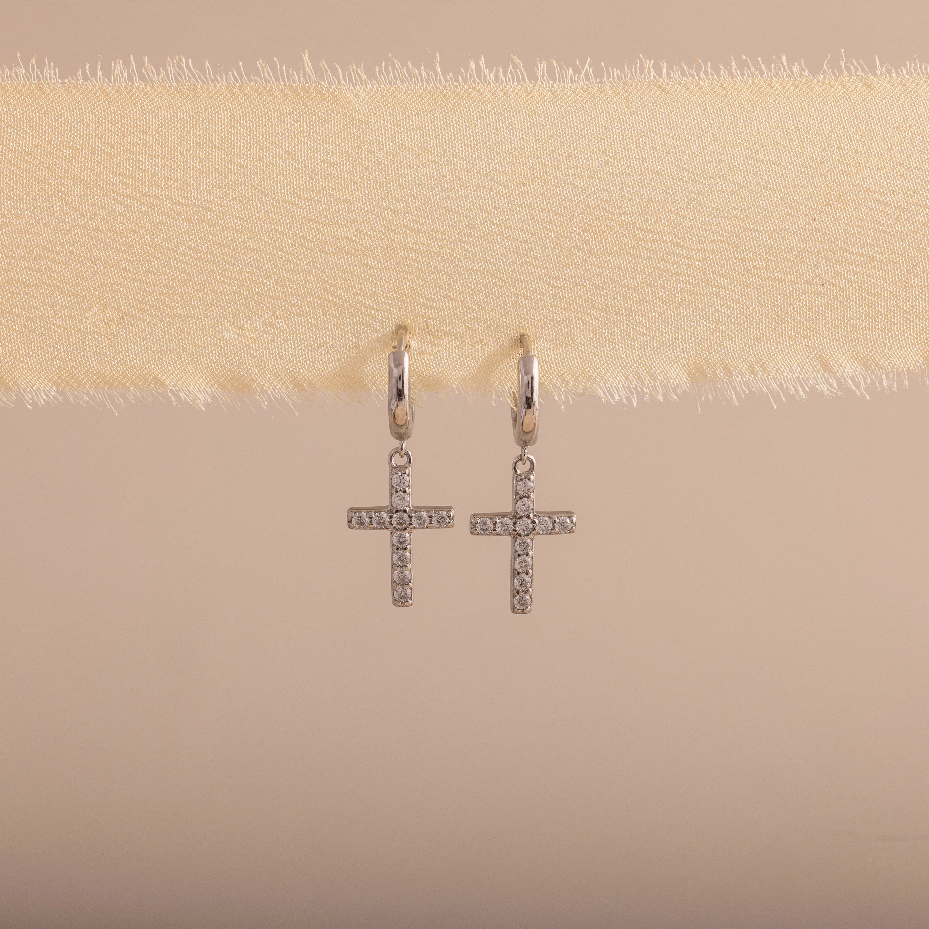 Diamond Cross Hoops Silver 18K Gold Plated
