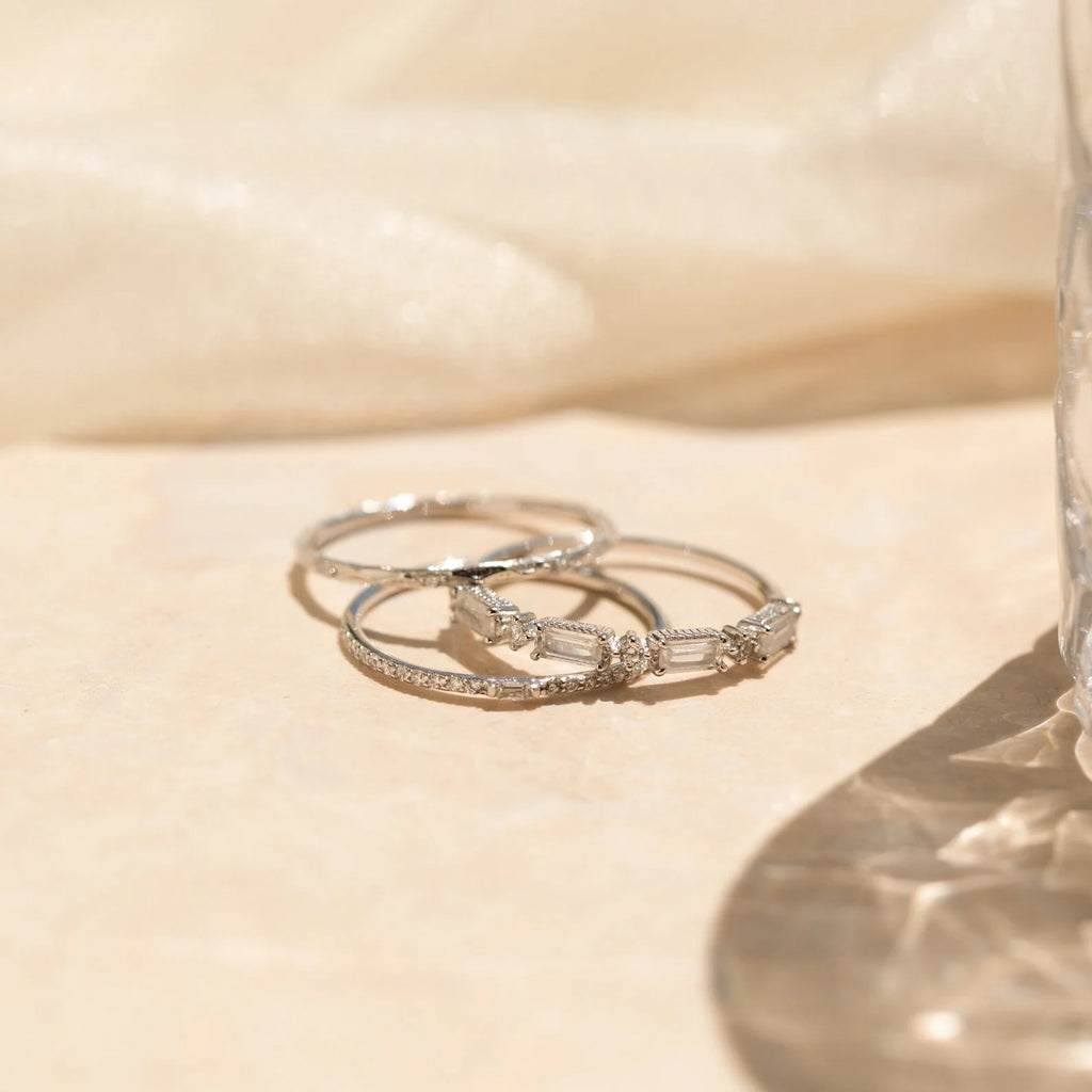 Diamond Stacking Ring Set Silver 18K Gold Plated