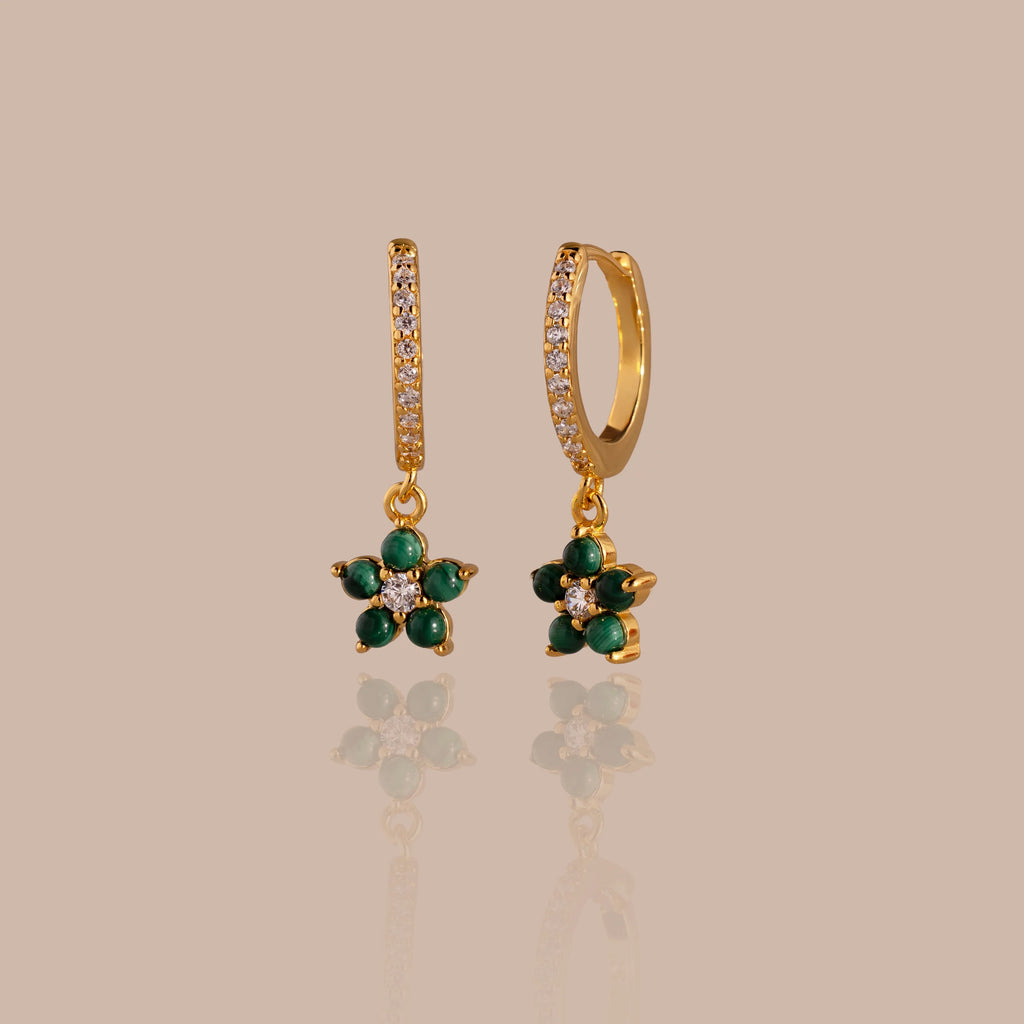 Malachite Blossom Drop Huggies Silver 18K Gold Plated
