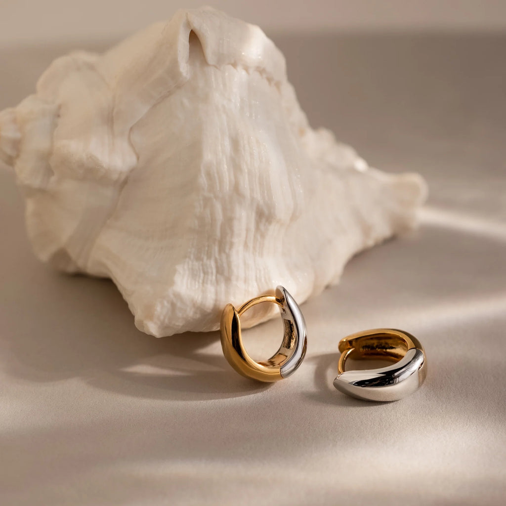 Bold Mixed Metal Huggies Silver 18K Gold Plated
