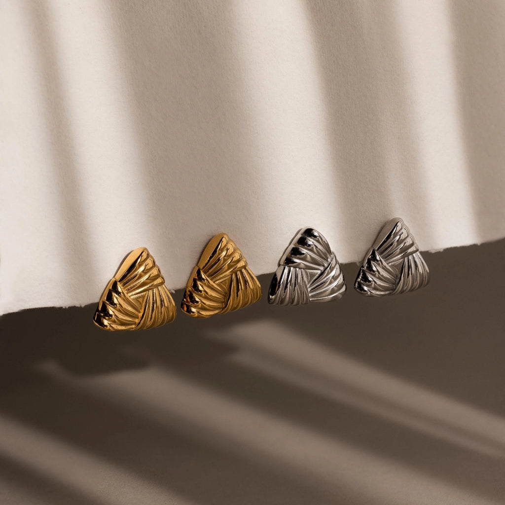 Chunky Triangle Knot Studs Silver 18K Gold Plated