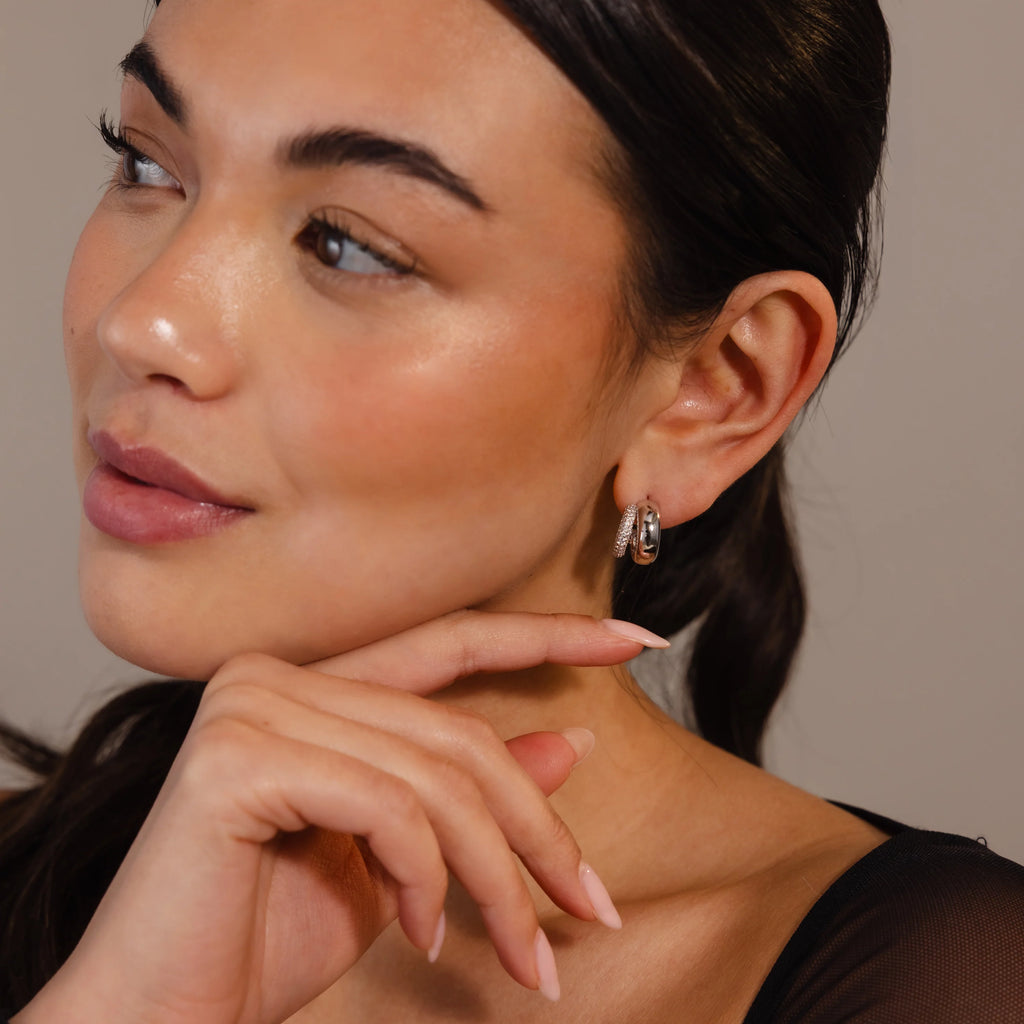 Duo Pave Dome Studs Silver 18K Gold Plated