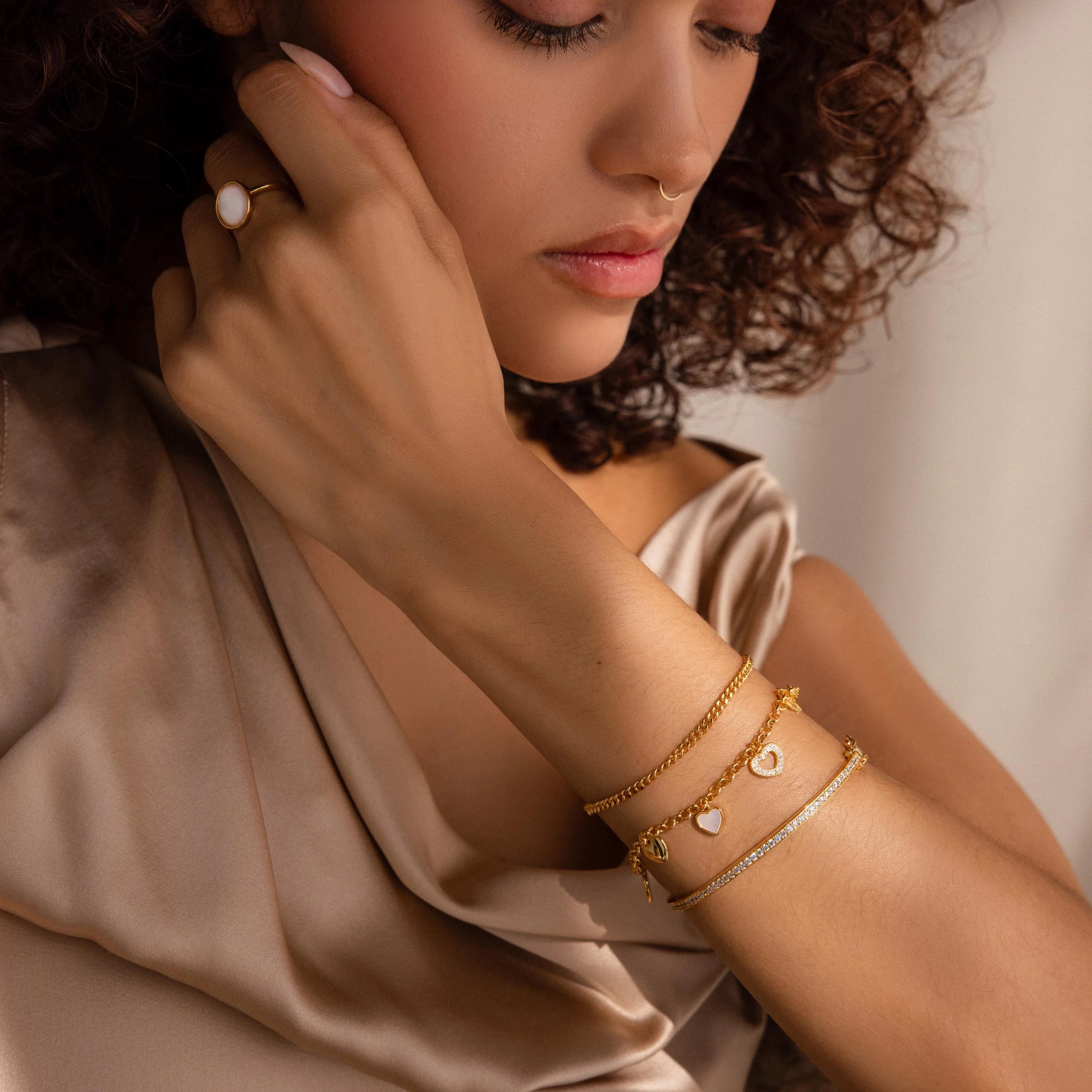 Heart Charm Bracelet Silver 18K Gold Plated
