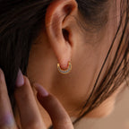 Crescent Moon Opal Huggies Silver 18K Gold Plated